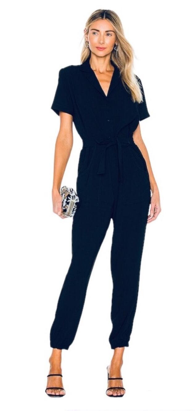 Young, Fabulous, & Broke Navy Short Sleeve Tapered Leg Utility Jumpsuit